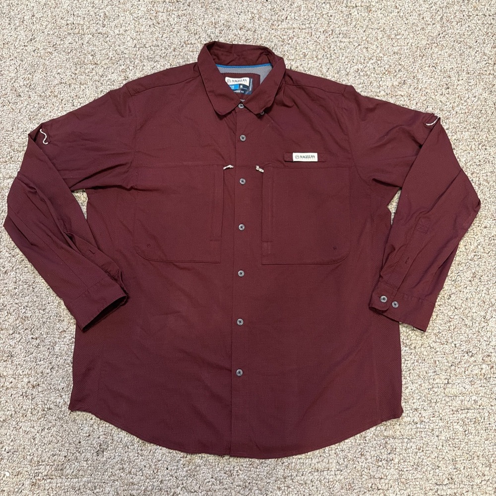Magellan Outdoor Fish Gear Shirt Men's XL Classic Fit Maroon  Long Sleeve